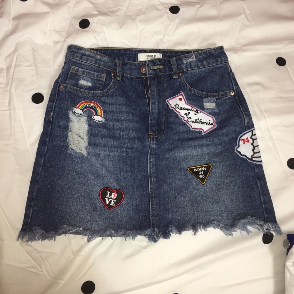 forever 21 denim skirt with patches